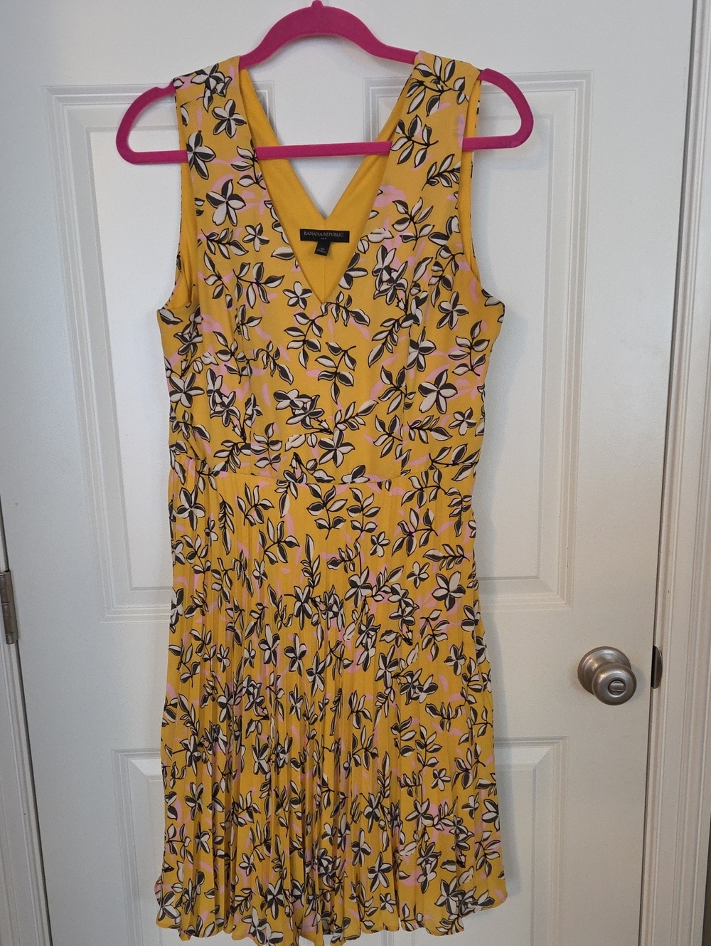 Banana Republic Yellow Floral V-Neck Pleated Sundress